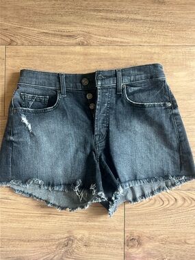 7 For All Mankind Washed Black Denim Monroe Cutoff Short